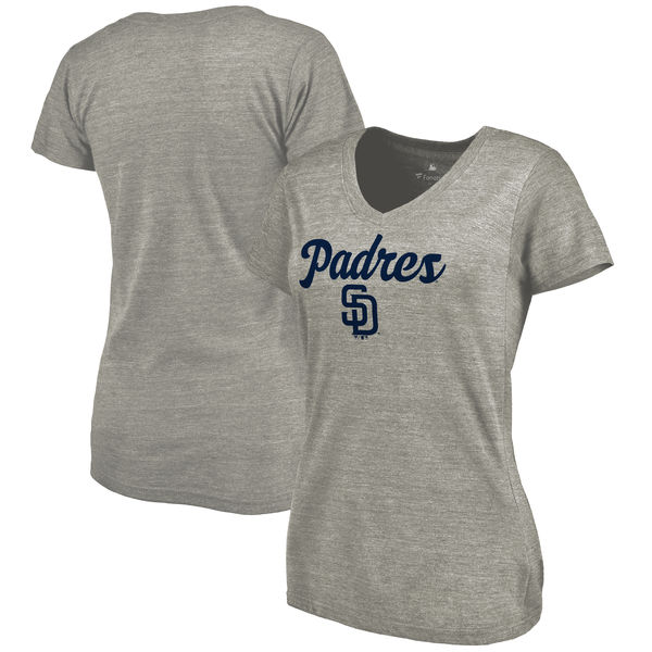 San Diego Padres Women's Freehand V Neck Slim Fit Tri Blend T-Shirt Ash