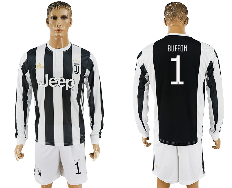 2017-18 Juventus 1 BUFFON Home Long Sleeve Soccer Jersey