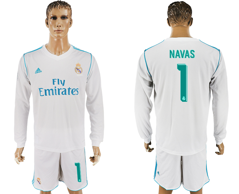 2017-18 Real Madrid 1 NAVAS Home Long Sleeve Soccer Jersey