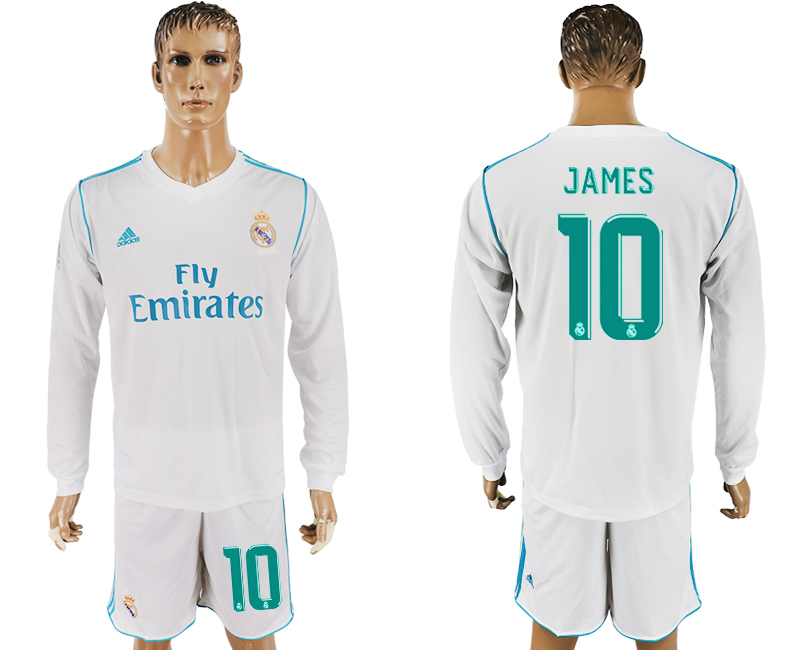 2017-18 Real Madrid 10 JAMES Home Long Sleeve Soccer Jersey 2017-18 Real Madrid 10 JAMES Home Long Sleeve Soccer Jersey