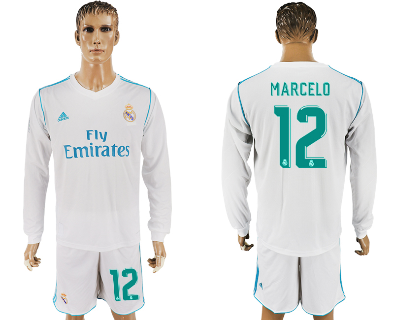 2017-18 Real Madrid 12 MARCELO Home Long Sleeve Soccer Jersey