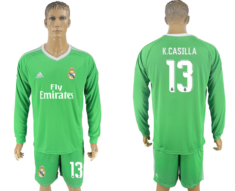 2017-18 Real Madrid 13 K.CASILLA Green Long Sleeve Goalkeeper Soccer Jersey