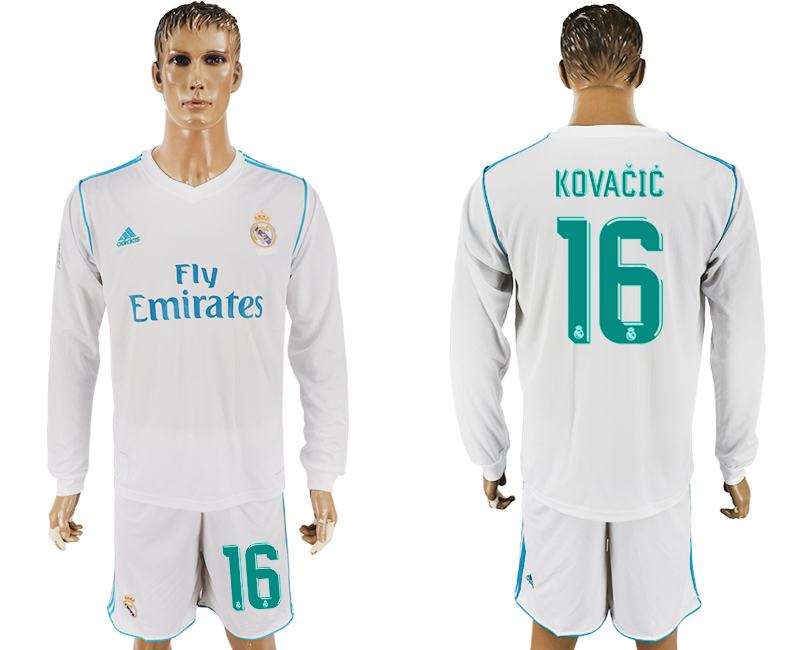 2017-18 Real Madrid 16 KOVACIC Home Long Sleeve Soccer Jersey