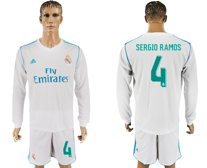 2017-18 Real Madrid 4 SERGIO RAMOS Home Long Sleeve Soccer Jersey