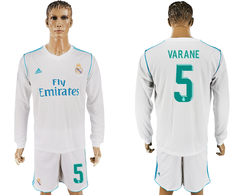 2017-18 Real Madrid 5 VARANE Home Long Sleeve Soccer Jersey