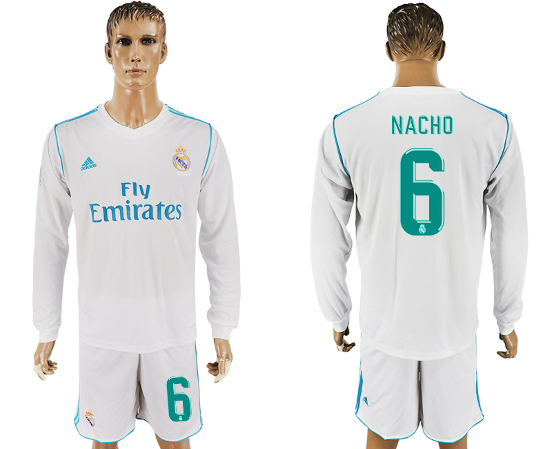 2017-18 Real Madrid 6 NACHO Home Long Sleeve Soccer Jersey