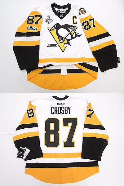 Penguins 87 Sidney Crosby White 2017 Stanley Cup Final 50th Anniversary Patch & 100 Patch Premier Jersey