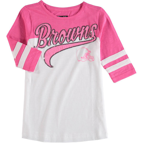 Cleveland Browns 5th & Ocean Women's Half Sleeve T-Shirt Pink - Click Image to Close