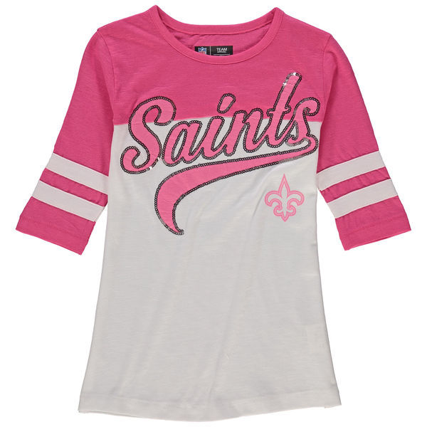 New Orleans Saints 5th & Ocean Women's Half Sleeve T-Shirt Pink
