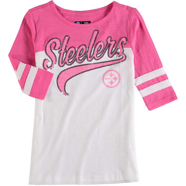 Pittsburgh Steelers 5th & Ocean Women's Half Sleeve T-Shirt Pink