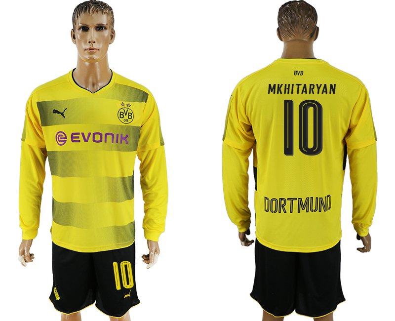 2017-18 Dortmund 10 MKHITARYAN Home Long Sleeve Soccer Jersey