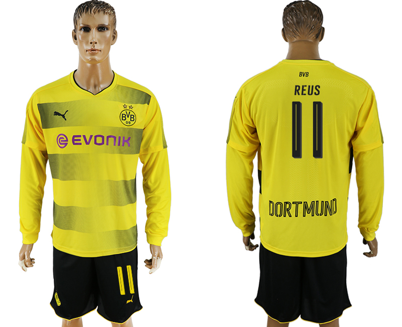 2017-18 Dortmund 11 REUS Home Long Sleeve Soccer Jersey