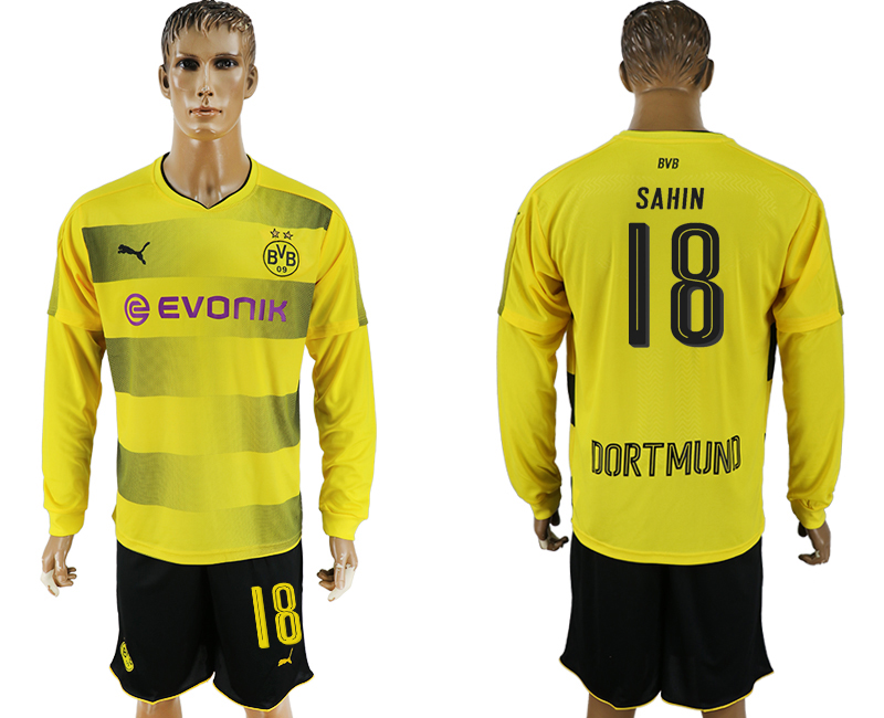 2017-18 Dortmund 18 SAHIN Home Long Sleeve Soccer Jersey