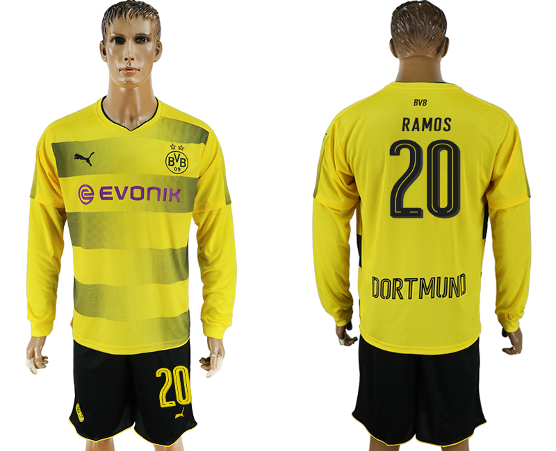 2017-18 Dortmund 20 RAMOS Home Long Sleeve Soccer Jersey
