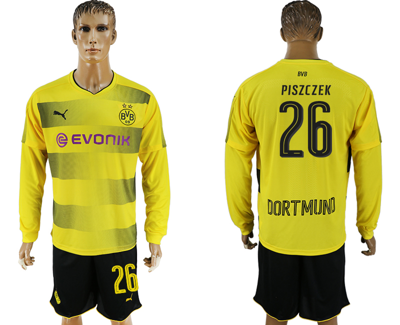 2017-18 Dortmund 26 PISZCZEK Home Long Sleeve Soccer Jersey