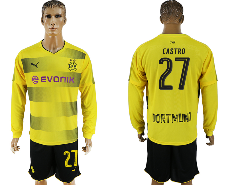 2017-18 Dortmund 27 CASTRO Home Long Sleeve Soccer Jersey