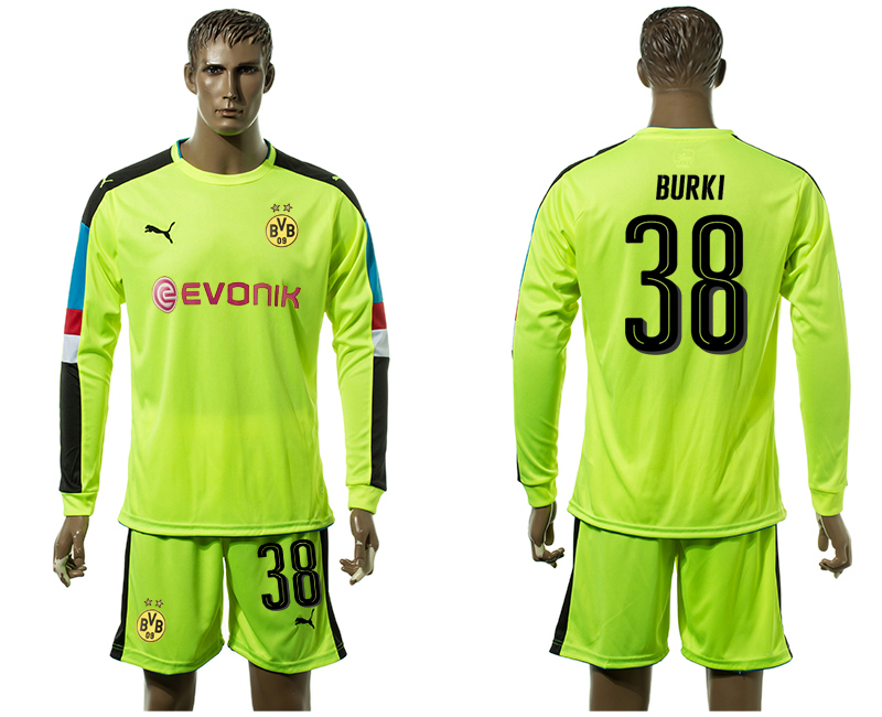2017-18 Dortmund 38 BURKI Fluorescent Green Goalkeeper Long Sleeve Soccer Jersey
