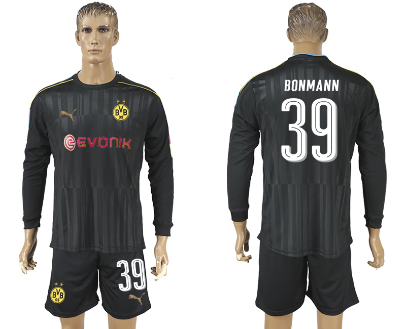 2017-18 Dortmund 39 BONMANN Black Goalkeeper Long Sleeve Soccer Jersey