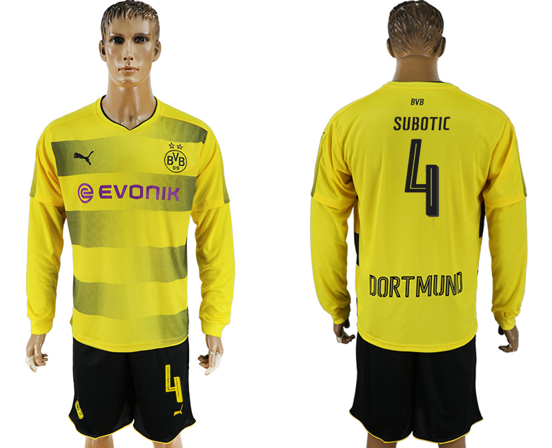 2017-18 Dortmund 4 SUBOTIC Home Long Sleeve Soccer Jersey