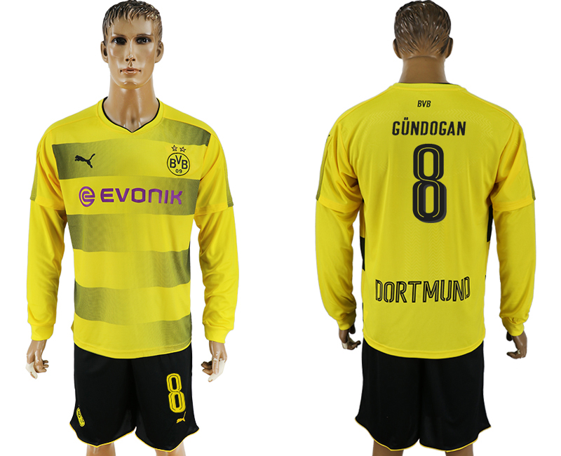 2017-18 Dortmund 8 GUNDOGAN Home Long Sleeve Soccer Jersey