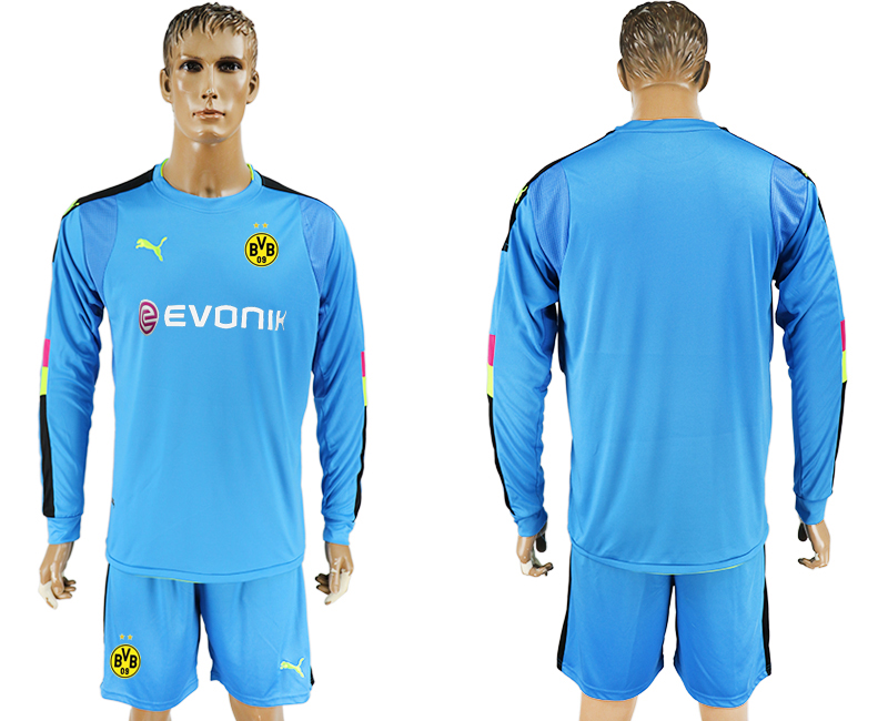 2017-18 Dortmund Blue Goalkeeper Long Sleeve Soccer Jersey