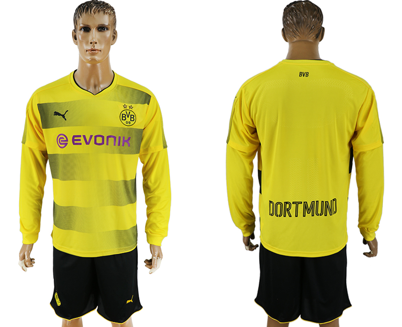 2017-18 Dortmund Home Long Sleeve Soccer Jersey