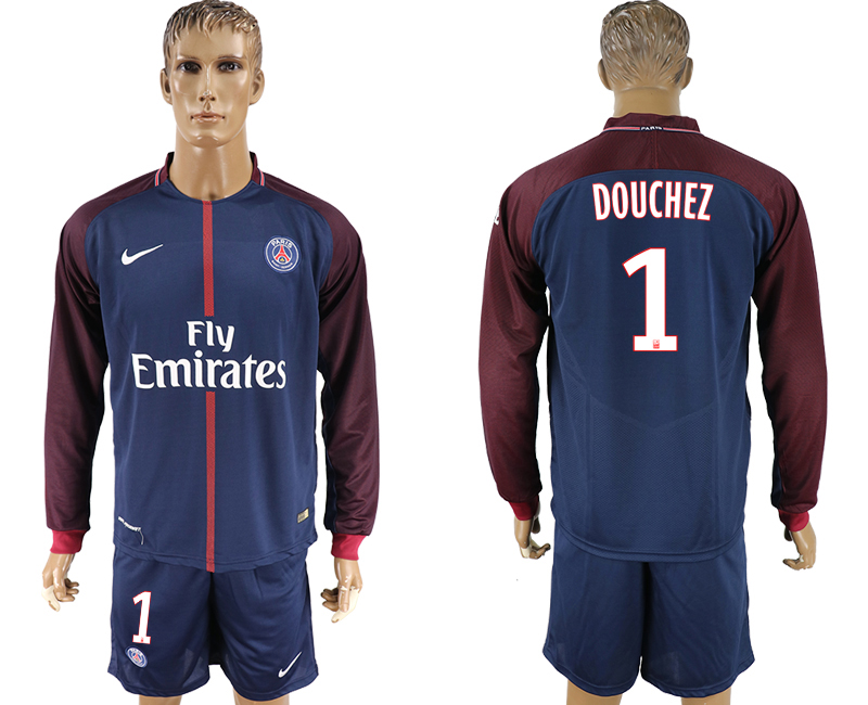 2017-18 Paris Saint-Germain 1 DOUCHEZ Home Long Sleeve Soccer Jersey