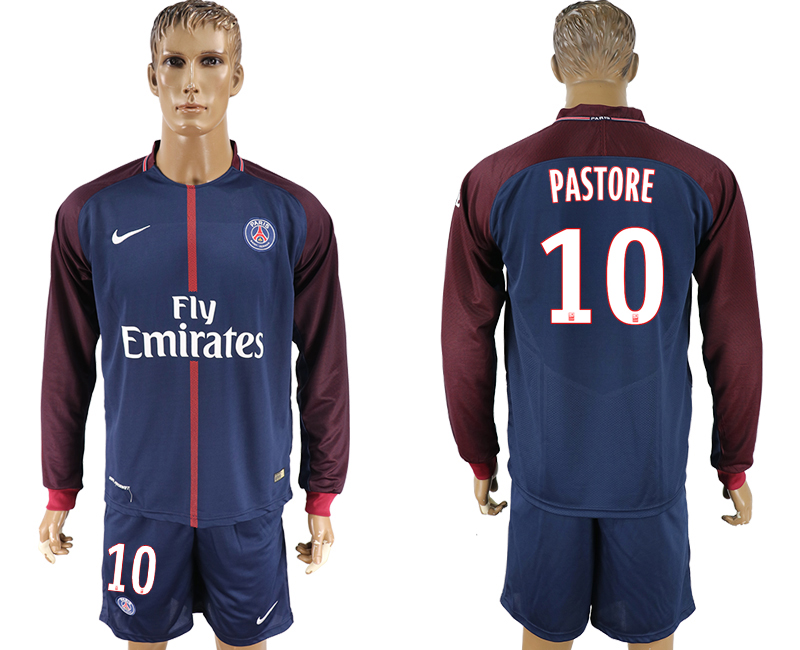 2017-18 Paris Saint-Germain 10 PASTORE Home Long Sleeve Soccer Jersey