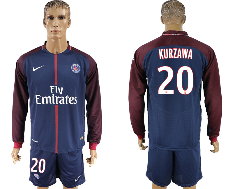 2017-18 Paris Saint-Germain 20 KURZAWA Home Long Sleeve Soccer Jersey
