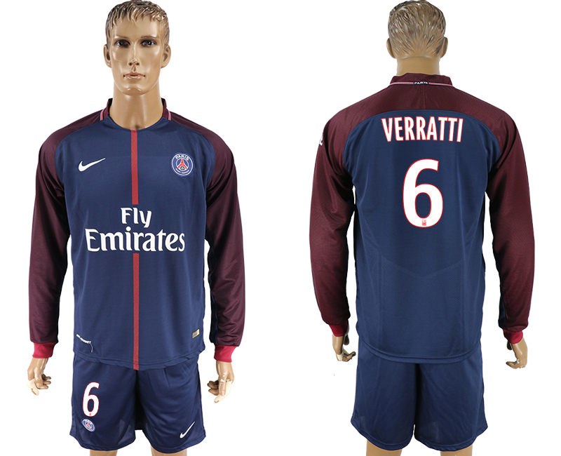 2017-18 Paris Saint-Germain 6 VERRATTI Home Long Sleeve Soccer Jersey