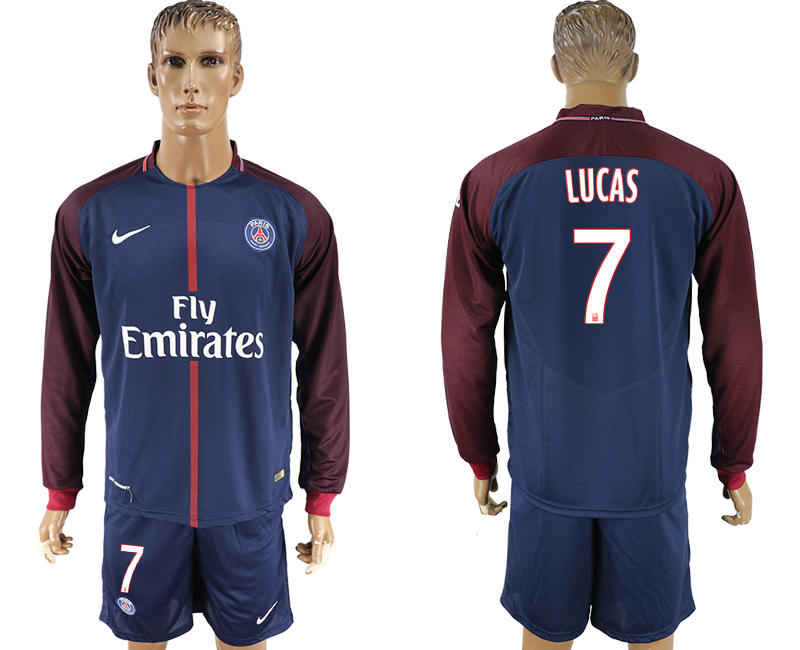 2017-18 Paris Saint-Germain 7 LUCAS Home Long Sleeve Soccer Jersey