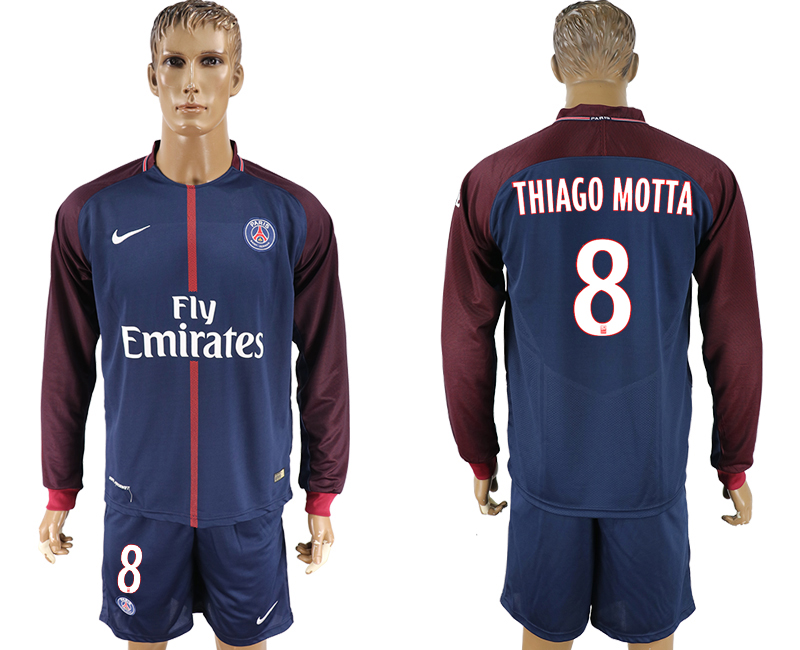 2017-18 Paris Saint-Germain 8 THIAGO MOTTA Home Long Sleeve Soccer Jersey