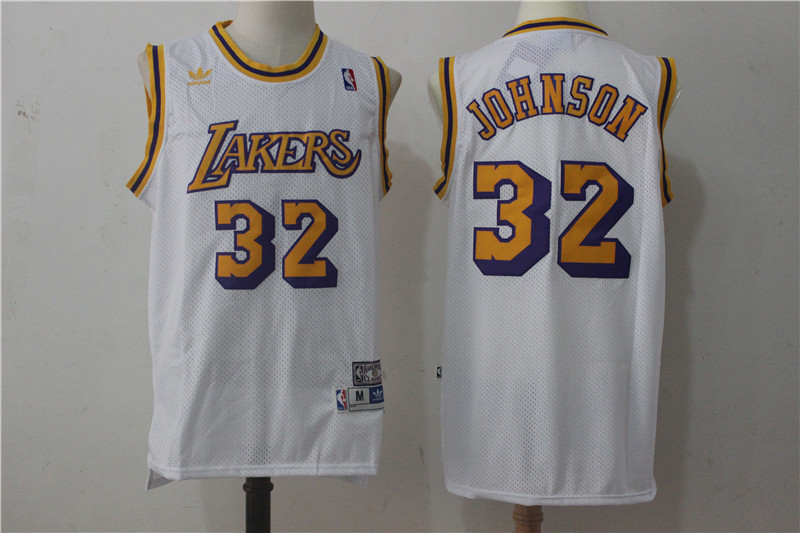 Lakers 32 Magic Johnson White Hardwood Classics Jersey