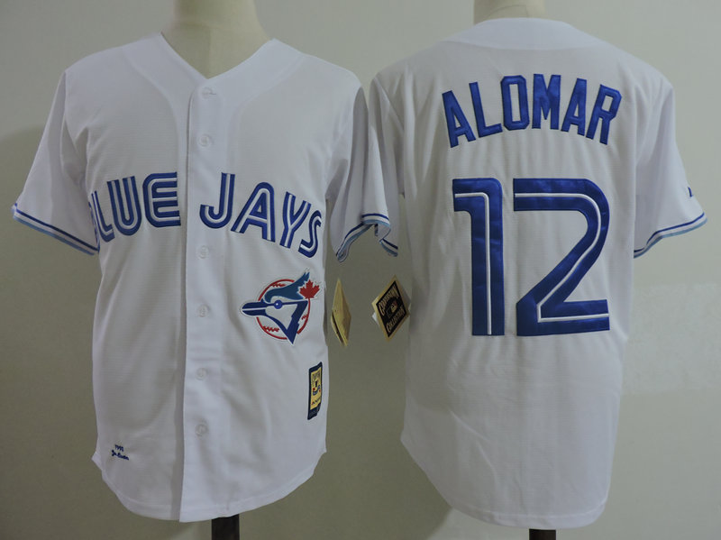 Blue Jays 12 Roberto Alomar White 1993 Cooperstown Collection Jersey - Click Image to Close