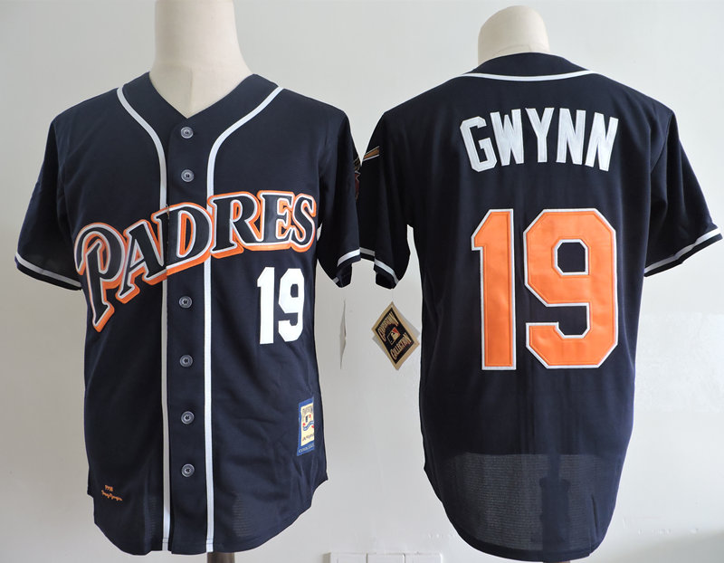 Padres 19 Tony Gwynn Navy 1998 Cooperstown Colletion Jersey