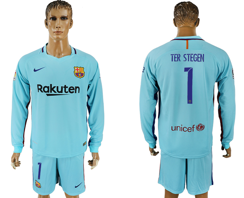 2017-18 Barcelona 1 TER STEGEN Away Long Sleeve Soccer Jersey