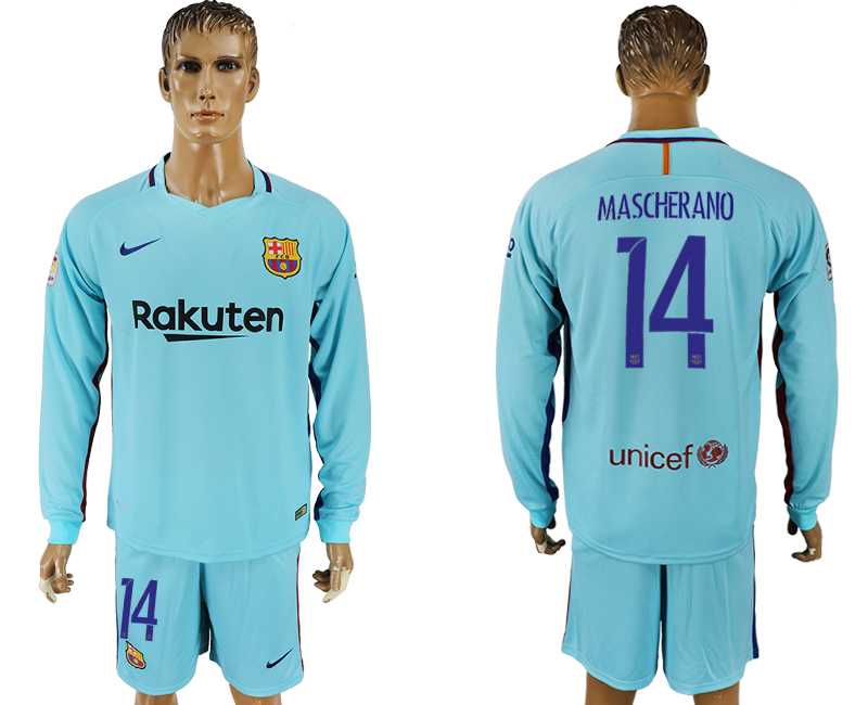 2017-18 Barcelona 14 MASCHERANO Away Long Sleeve Soccer Jersey