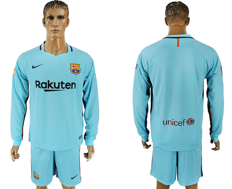 2017-18 Barcelona Away Long Sleeve Soccer Jersey