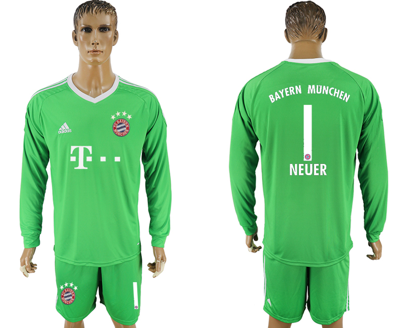 2017-18 Bayern Munich 1 BAYERN MUNCHEN Green Goalkeeper Long Sleeve Soccer Jersey