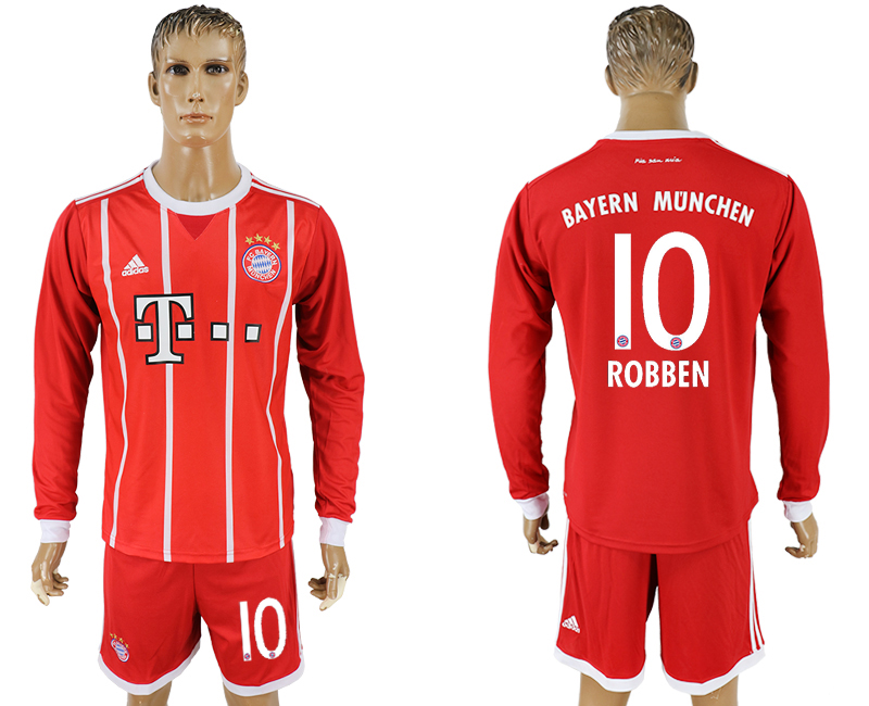2017-18 Bayern Munich 10 ROBBEN Home Long Sleeve Soccer Jersey