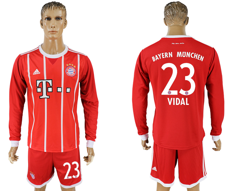 2017-18 Bayern Munich 23 VIDAL Home Long Sleeve Soccer Jersey