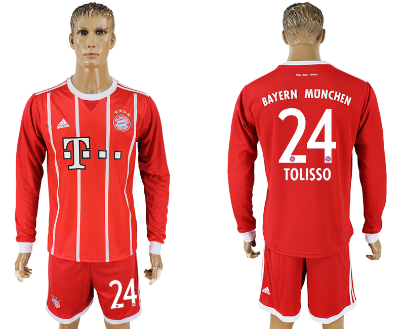 2017-18 Bayern Munich 24 TOLISSO Home Long Sleeve Soccer Jersey