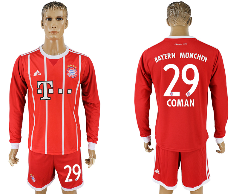 2017-18 Bayern Munich 29 COMAN Home Long Sleeve Soccer Jersey