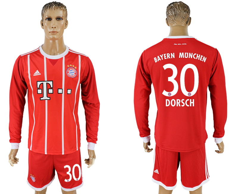 2017-18 Bayern Munich 30 DORSCH Home Long Sleeve Soccer Jersey