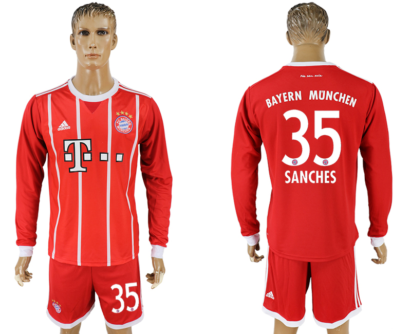 2017-18 Bayern Munich 35 SANCHES Home Long Sleeve Soccer Jersey