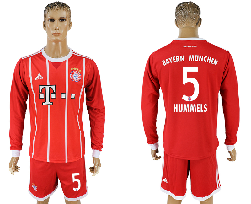 2017-18 Bayern Munich 5 HUMMELS Home Long Sleeve Soccer Jersey
