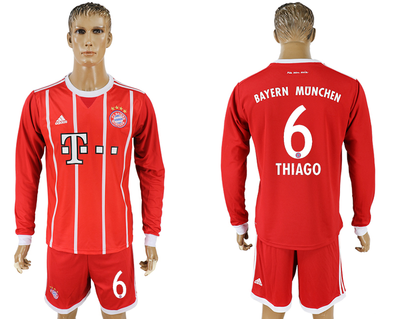 2017-18 Bayern Munich 6 THIAGO Home Long Sleeve Soccer Jersey