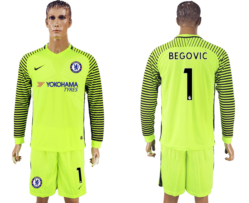 2017-18 Chelsea 1 BEGOVIC Fluorescent Green Goalkeeper Long Sleeve Soccer Jersey