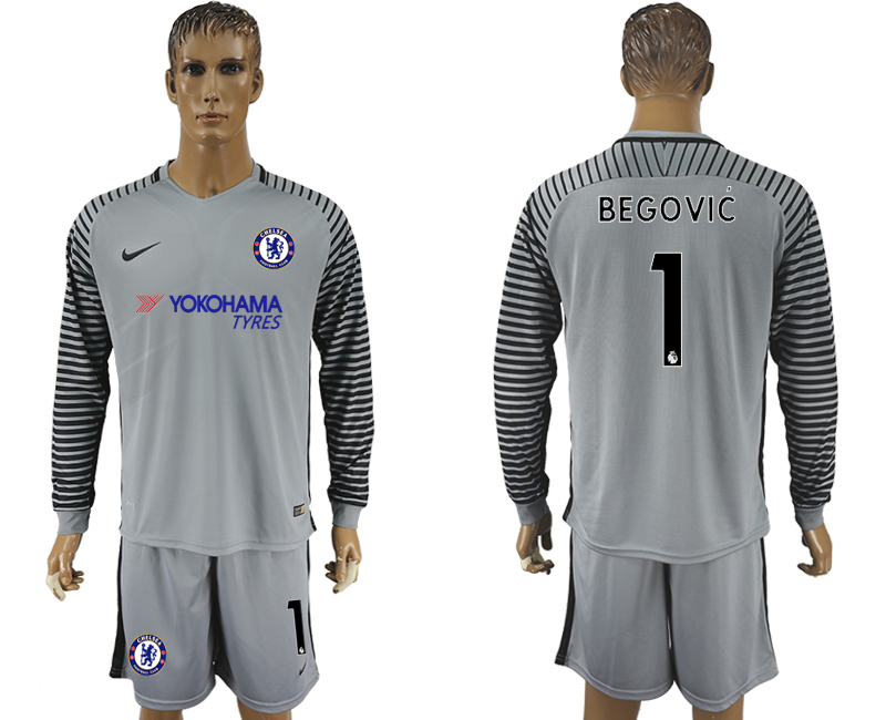 2017-18 Chelsea 1 BEGOVIC Gray Goalkeeper Long Sleeve Soccer Jersey