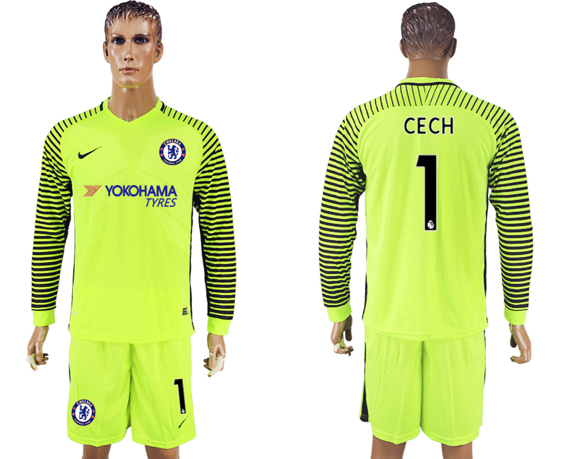2017-18 Chelsea 1 CECH Fluorescent Green Goalkeeper Long Sleeve Soccer Jersey 2017-18 Chelsea 1 CECH Fluorescent Green Goalkeeper Long Sleeve Soccer Jersey